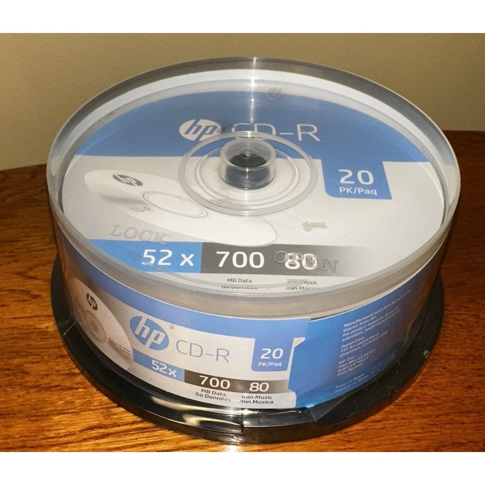 HP CD-R Blank Discs 20 Pack 52X/700MB/80‎ Minutes New In Sealed Package Spindle